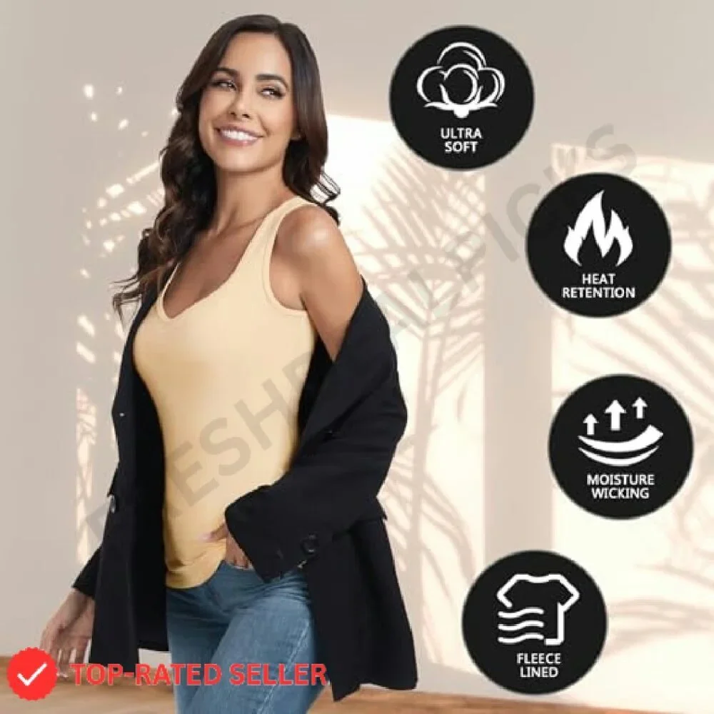 Thermal Fleece Tank Top Sleeveless Sweetheart Neck Winter Base Layer Vest